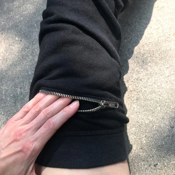 Upcycled Leg Warmers Black Thigh Highs Studded Knee Socks Sweatshirt Zipper Y2k - Picture 6 of 14